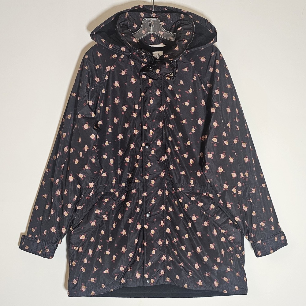 Cabi Coat Womens Medium Black‎ Floral Flower Burst Rainy Day Jacket Reflective M